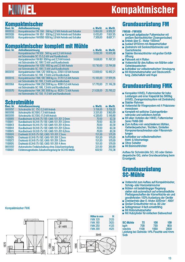 Himel Kompakt- Futtermischer FM851 komplett mit Mühle SC100